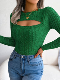 Long Sleeve High Stretch Acrylic Blend Women's Sexy Hollow-Out Knit Pullover Sweater, Skinny Fit, Solid Color, Spring/Fall Fashion Top, Crew Neck, Polyester 28%, Polyamide 22%, Viscose 28%