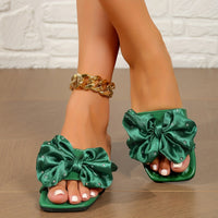 Fashionable Bowknot Slide Sandals - Solid Color Square Toe, Slip-On & Non-slip - Ultra-Flat, Lightweight for Effortless Summer Beach Wear