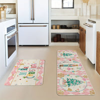 2pcs Diamond Plaid Nutcracker Merry Christmas Kitchen Mats Footprints, Winter Decor Low-Profile Kitchen Rugs For Floor - 17x29 And 17x47 Inch