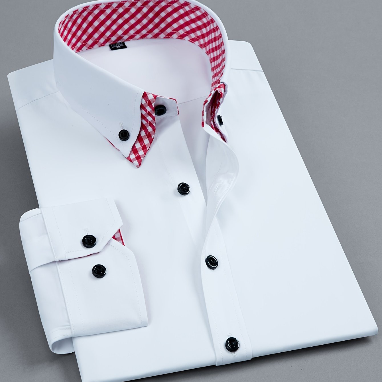 Chic Spring/Fall Men's Casual Shirt - Contrast Collar, Color Block, Long Sleeve, Easy Care, Perfect for Weekend