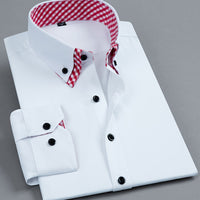 Chic Spring/Fall Men's Casual Shirt - Contrast Collar, Color Block, Long Sleeve, Easy Care, Perfect for Weekend