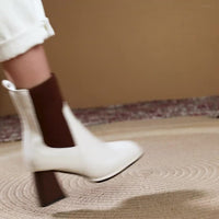 Comfy Chic Square Toe Mid-Calf Boots - Women's Fashion Footwear with Chunky Heel, Slip-on Design, Solid Color, and Soft Insole for All-Day Comfort - Perfect for Casual Outings and Daily Wear