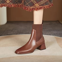 Comfy Chic Square Toe Mid-Calf Boots - Women's Fashion Footwear with Chunky Heel, Slip-on Design, Solid Color, and Soft Insole for All-Day Comfort - Perfect for Casual Outings and Daily Wear