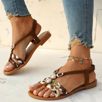 Chic Womens Ethnic Style Braided Sandals - Fashionable Slip-On Design for Outdoor Comfort - Handcrafted Flat Sandals with Cushioned Ease