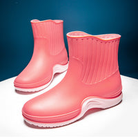 Women's Platform Ankle Rain Boots, Waterproof Solid Color Slip On Shoes, Outdoor Non-slip Shoes