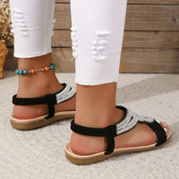 Women's Rhinestone Decor Flat Sandals, Casual Slip On Elastic Band Shoes, Lightweight Summer Sandals