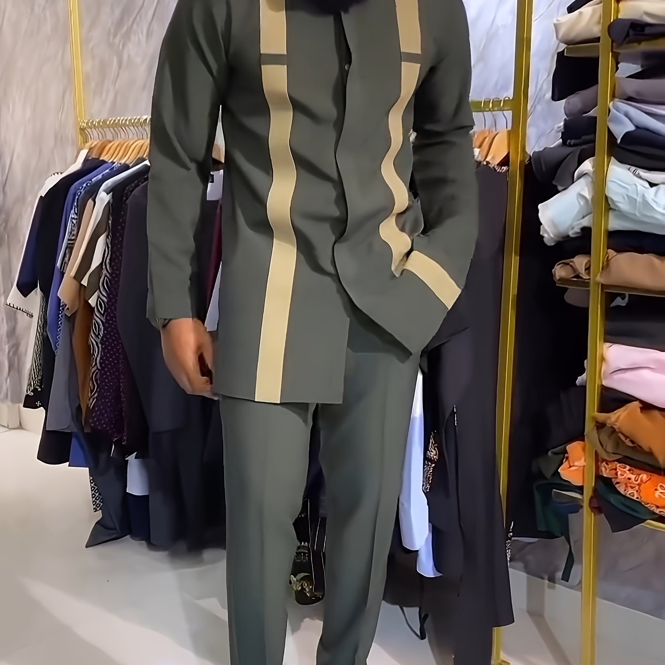 [2-Piece African Dashiki Suit] African Dashiki Men'S Suit  Long-Sleeved Top  Cardigan  Lapel  Patch  Hem Slit  Elastic Pants African Clothing  Men'S Casual Shirt And Trousers 2-Piece Set  Four Seasons New 1 Set Street Style