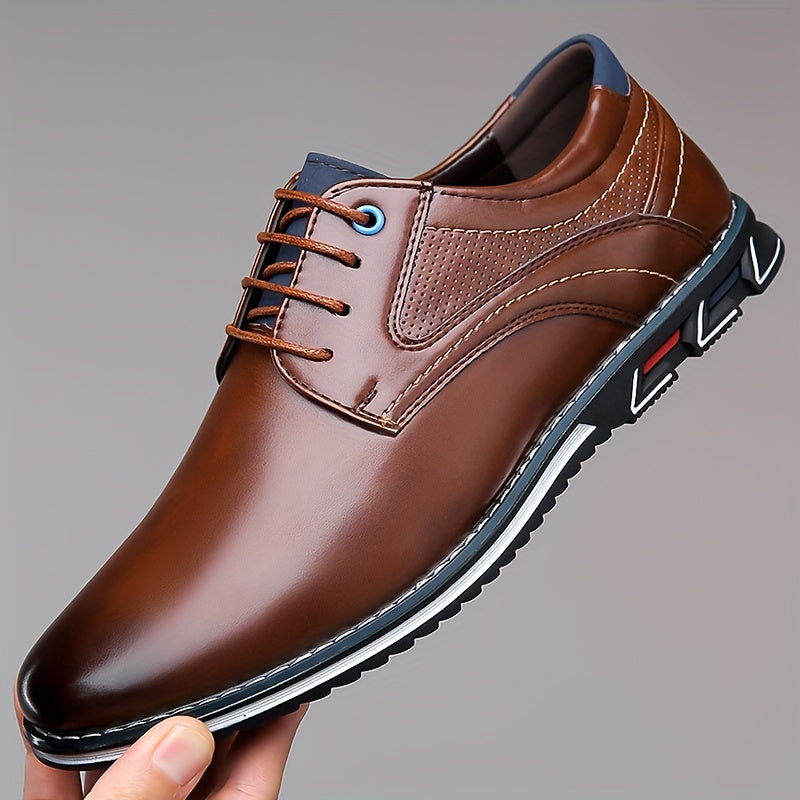 Plus Size Men's Solid Colour Plain Toe Derby Shoes, Comfy Non Slip Lace Up Rubber Sole Dress Shoes, Men's Footwear