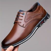 Plus Size Men's Solid Colour Plain Toe Derby Shoes, Comfy Non Slip Lace Up Rubber Sole Dress Shoes, Men's Footwear