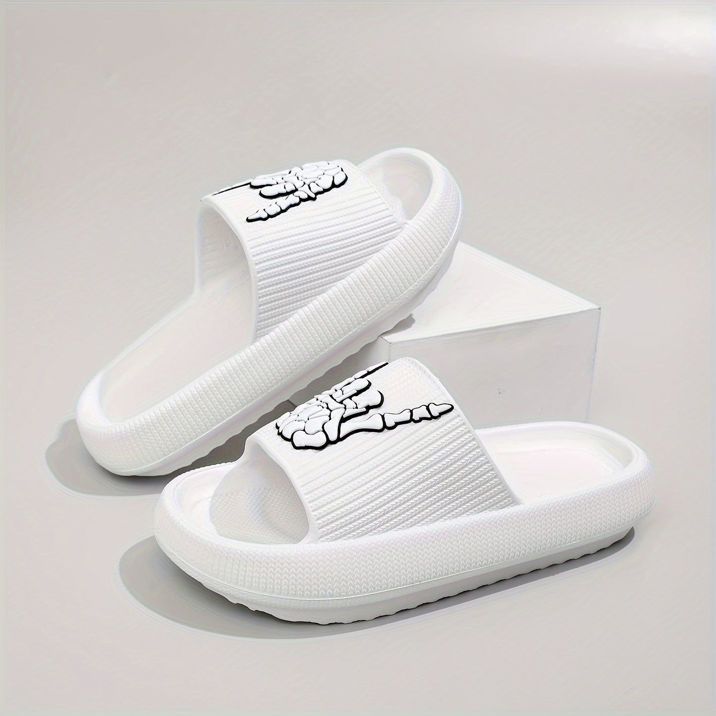 Men's Trendy Rock & Roll Gesture Pattern Open Toe Breathable Chunky Slippers, Comfy Non Slip Anti Odor EVA Slides, Men's Footwear