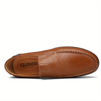 [Comfortable Loafers] CLOHOO Men's Genuine Faux Leather Slip-On Loafers | Non-Slip Comfortable Casual Shoes with Round Toe, Black, Rubber Sole, Faux Cover Lining - All Seasons Durable Footwear, Sleek Loafer Design