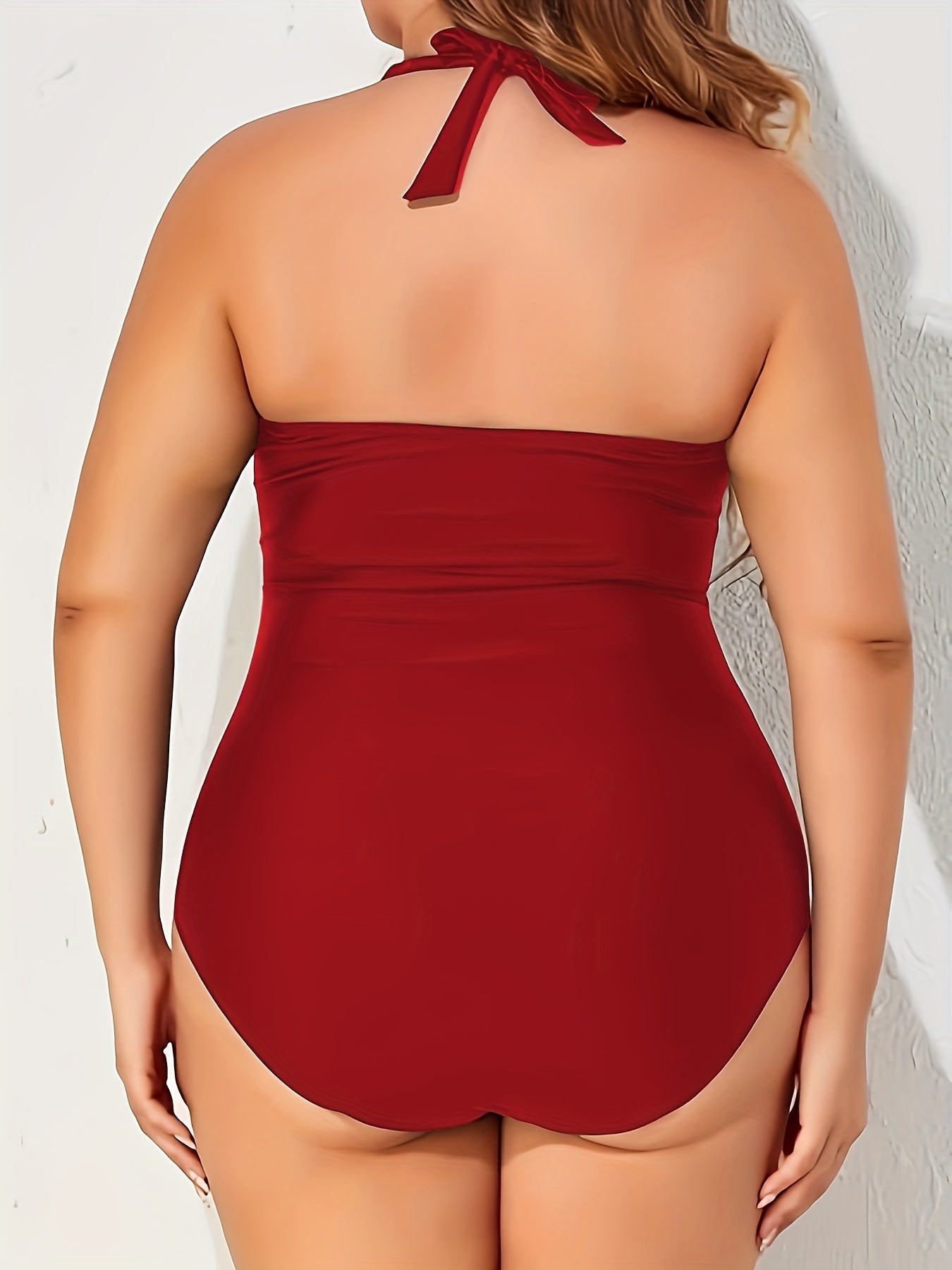 Plus Size Women's Retro One-Shoulder Ruched Tummy Control Swimsuit - High Elasticity Adjustable Side Ties, Solid Black Elegant Bathing Suit for Beach & Pool, Comfortable Swimwear | Smooth Texture Fabric, High Waisted Swimsuit
