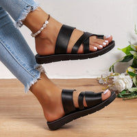 Women's Solid Color Slide Sandals - Casual Loop Toe Flat Summer Shoes, Lightweight Beach Shoes - For Women -  Suitable for Summer, Beach, Vacation - Perfect Gift for Women