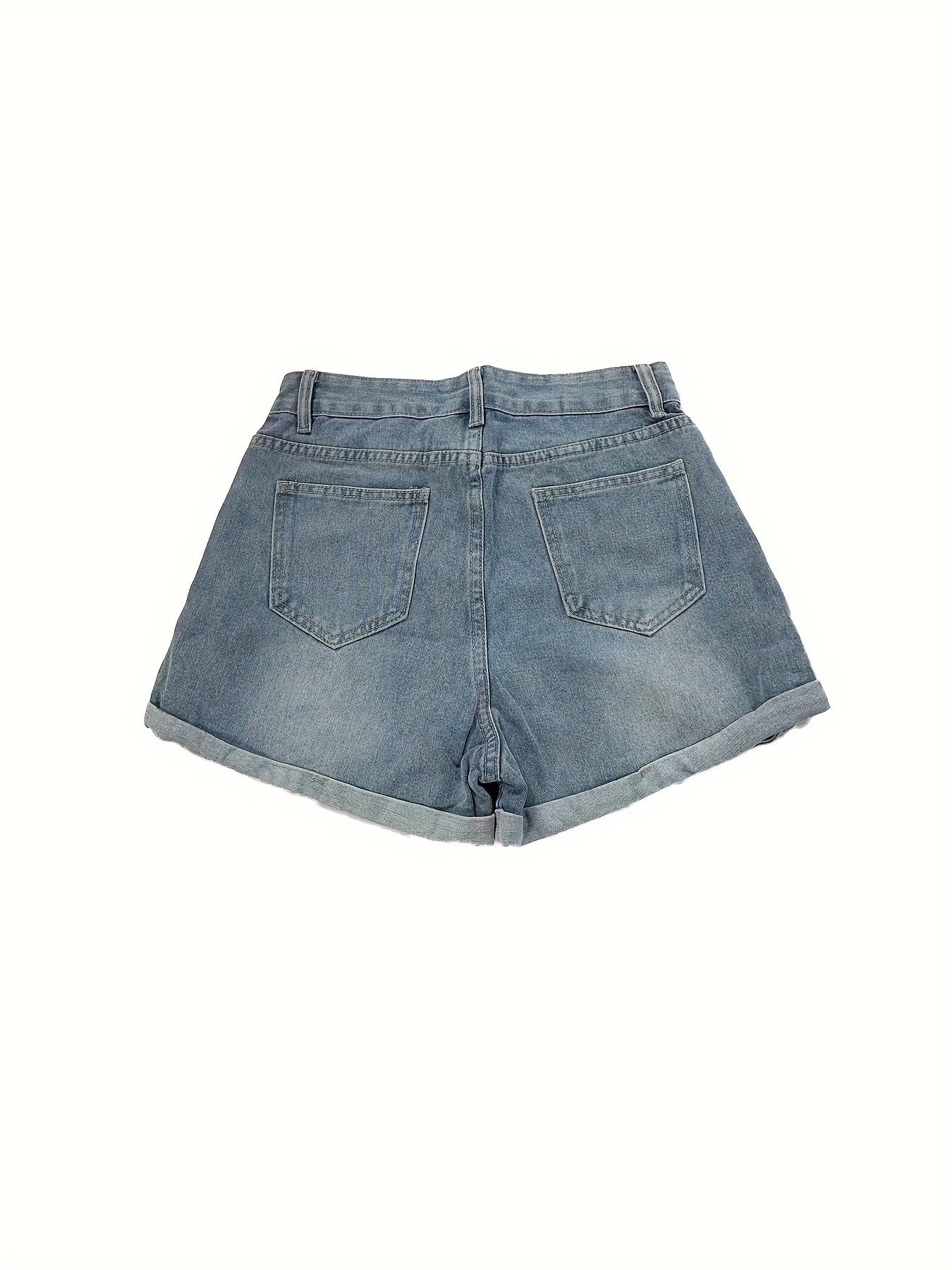 Distressed High Waist Denim Shorts for Women - Fashionable Slash Pockets A-Line Design, Comfortable Fit, Versatile Summer Style - Short Denim Pants, Womens Jeans Clothing