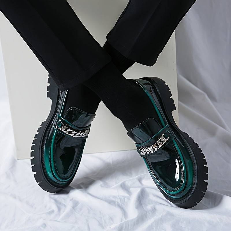 Men's Platform Business Shoes, Comfy Non Slip Casual Durable Rubber Sole Chunky Office Shoes, Men's Footwear