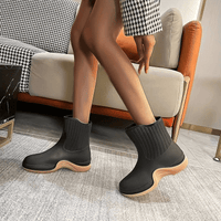 Women's Platform Ankle Rain Boots, Waterproof Solid Color Slip On Shoes, Outdoor Non-slip Shoes