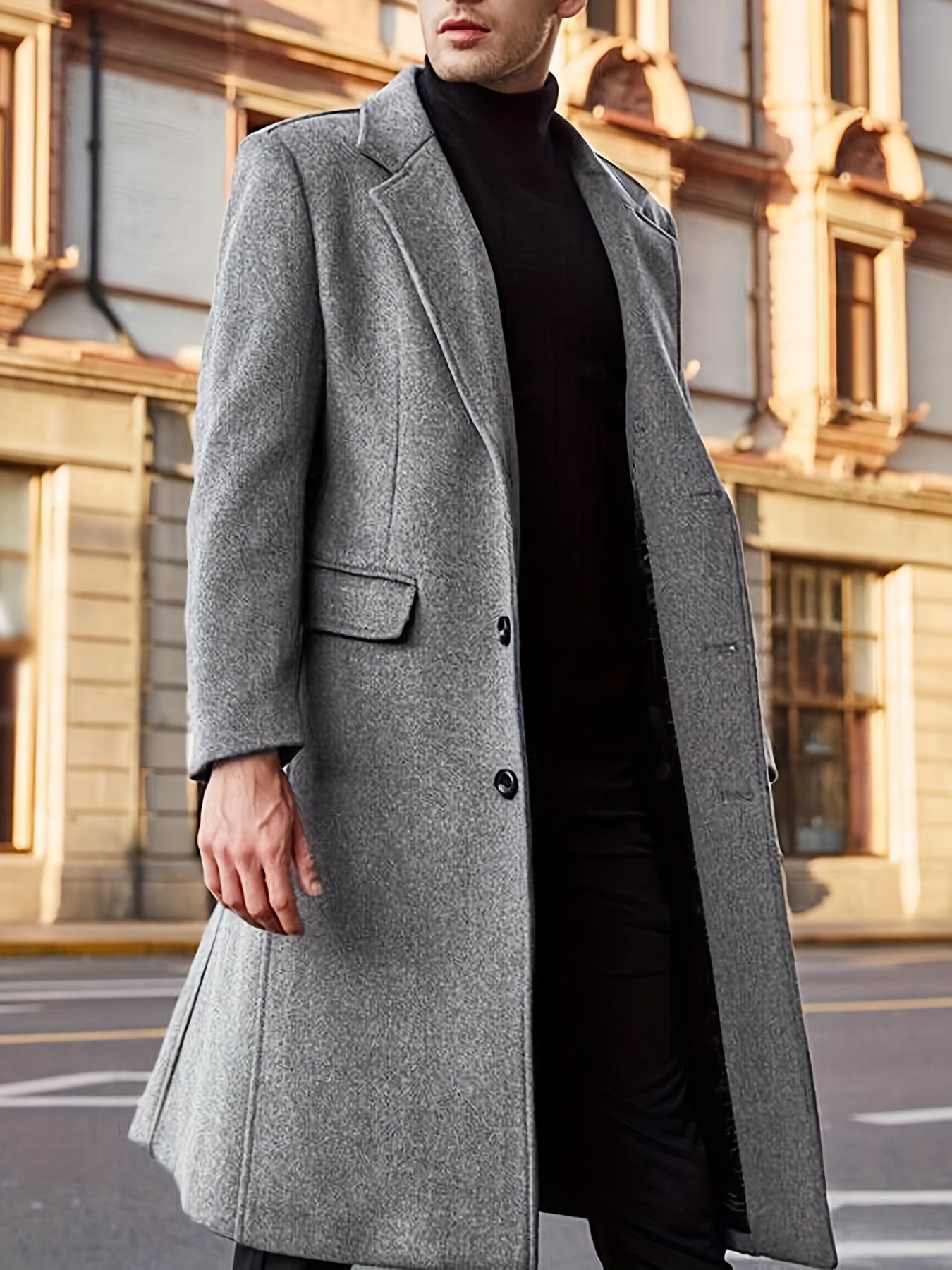 Men's Semi-formal Single Breasted Lapel Elegant Retro Trench Coat for Fall Winter Business