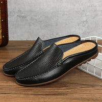 Men's Solid Colour Mesh Breathable Hollow Out Mule Shoes, Comfy Non Slip Casual Rubber Sole Dress Shoes, Men's Footwear