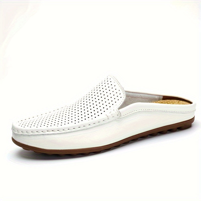 Men's Solid Colour Mesh Breathable Hollow Out Mule Shoes, Comfy Non Slip Casual Rubber Sole Dress Shoes, Men's Footwear