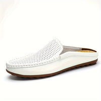 Men's Solid Colour Mesh Breathable Hollow Out Mule Shoes, Comfy Non Slip Casual Rubber Sole Dress Shoes, Men's Footwear