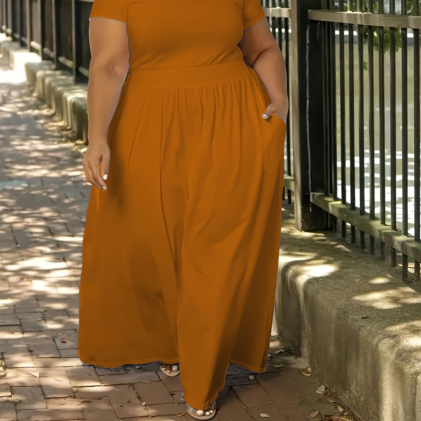 [Elegant Maxi Dress] Elegant Plus Size Solid Maxi Dress | Women's Medium Stretch Long Dress
