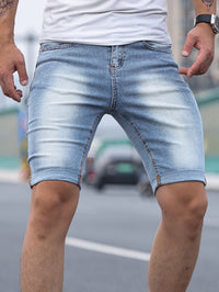 Men's Stylish Casual Skinny Solid Denim Shorts For Summer Daily Life