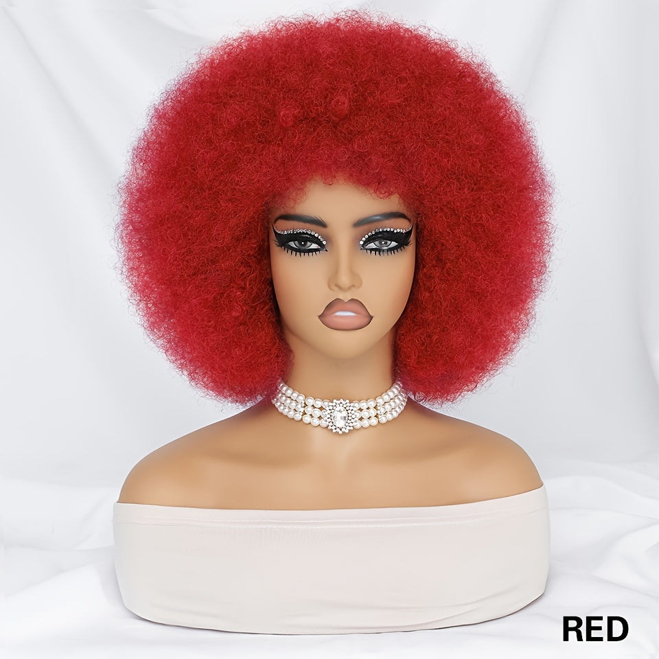 Short Afro Wigs For Women Blonde 10 Inch Afro Curly Wig With Bangs 70s Large Bouncy Soft Synthetic Female Wigs For Party Cosplay