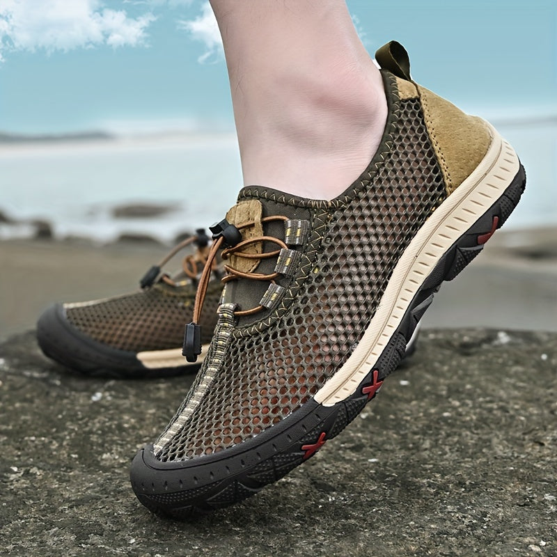 [Breathable Men's Sandals] Comfy Breathable Men's Sandals - Solid Color Slip On Adjustable Buckle Shoes - Non Slip Rubber Sole Durable Beach Water Shoes for Summer