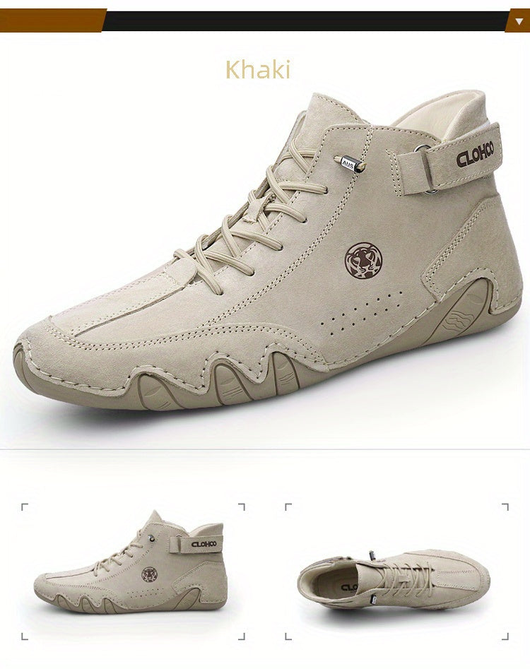 [CLOHOO Boots] CLOHOO Brand Men's Pig Short Boots | Preppy Style, Round Toe, Solid Color, Elastic Closure, Lining | England Scene, Spring, Fall, Winter, Summer