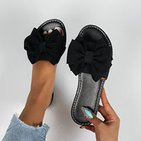Ladies' Bowknot Flat Sandals, Solid Color Open-Toe Non-Slip Shoes, Casual Outdoor Beach Sandals.