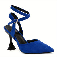 Women's Pointed Toe High Heels, Solid Color Crisscross Strap Slingback Sandals, Stylish Pyramid Heeled Sandals