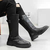 Men's Solid Color High Top Knee High Top Microfiber Upper Boots, Comfy Non Slip Durable Rubber Sole Shoes, Men's Footwear
