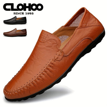 [CLOHOO, Leather Business Shoes] CLOHOO Men's Slip-On Business Casual Shoes | Breathable Second-Layer Leather Upper, Comfortable PU Lining & Rubber Sole, All-Season Versatile for Office, Travel & Vacation - Black, Refined App