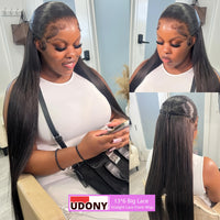13x6 HD Transparent Lace Front Wig for Women - 180% Density, Pre-Plucked Straight Human Hair, Glueless Design, Natural Black Color, Versatile Styling Options for Ponytails and Braids
