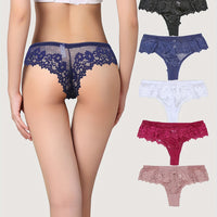 Sexy Brazilian Style Tanga Underwear Women Lace With Mesh Bikini Hipster Panty Breathable Transparent Low Waist Lingerie 5PCS/LOT