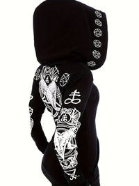 Women's Fashion Punk Style Geometric Print Zipper Sweatshirt