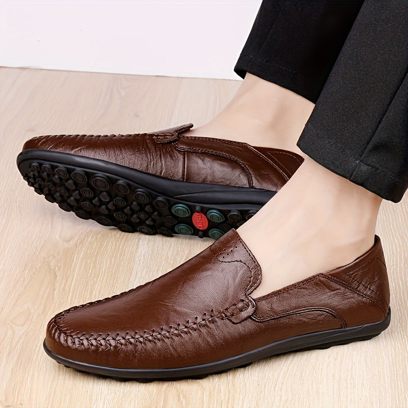 [CLOHOO, Leather Business Shoes] CLOHOO Men's Slip-On Business Casual Shoes | Breathable Second-Layer Leather Upper, Comfortable PU Lining & Rubber Sole, All-Season Versatile for Office, Travel & Vacation - Black, Refined App