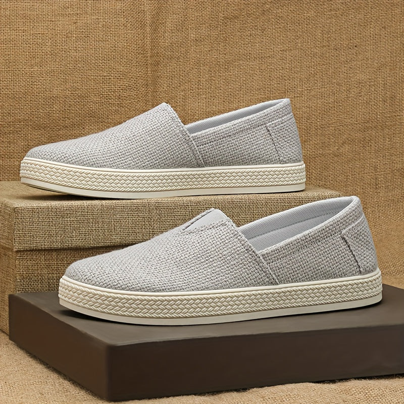Comfy Slip-On Loafers - Men's Canvas Shoes with Breathable Solid Colours, Non-Slip Soles, Durable Design for Outdoor Activities and Casual Walking - Comfortable, Relaxed Fit for Men's Footwear