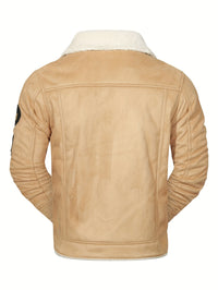 Men's Casual Polyester Jacket with Faux Lining, Solid Color, Long Sleeve, Single Breasted Placket, Non-Stretch Fabric, Regular Length, with Pockets - Daily & Casual Wear, Chilly Weather Apparel | Subtle Embellished Jacket | F