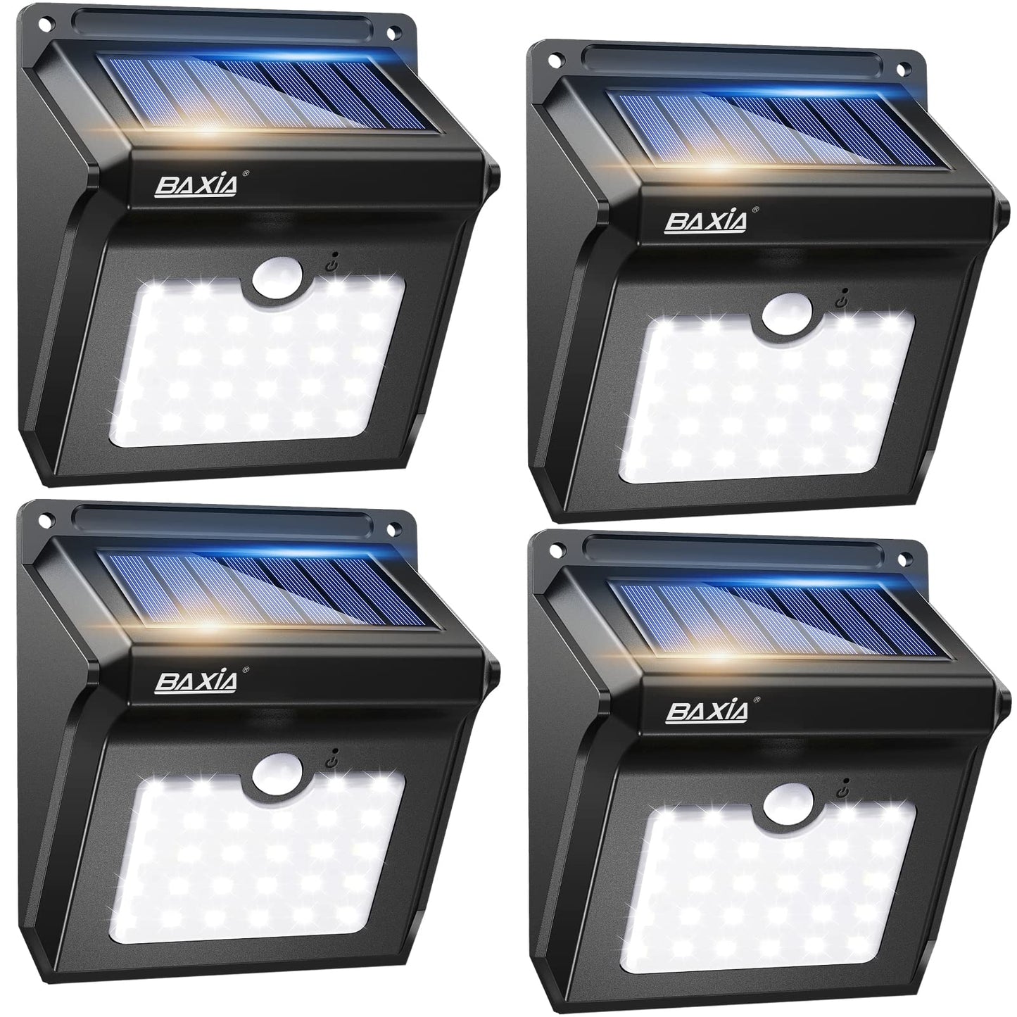 BAXIA TECHNOLOGY Solar Outdoor Lights Wireless Security Motion Sensor Outdoor Lights Solar Lights Outdoor Waterproof for Front Door,Backyard,Steps,Garage,Garden (400LM,4 Packs)