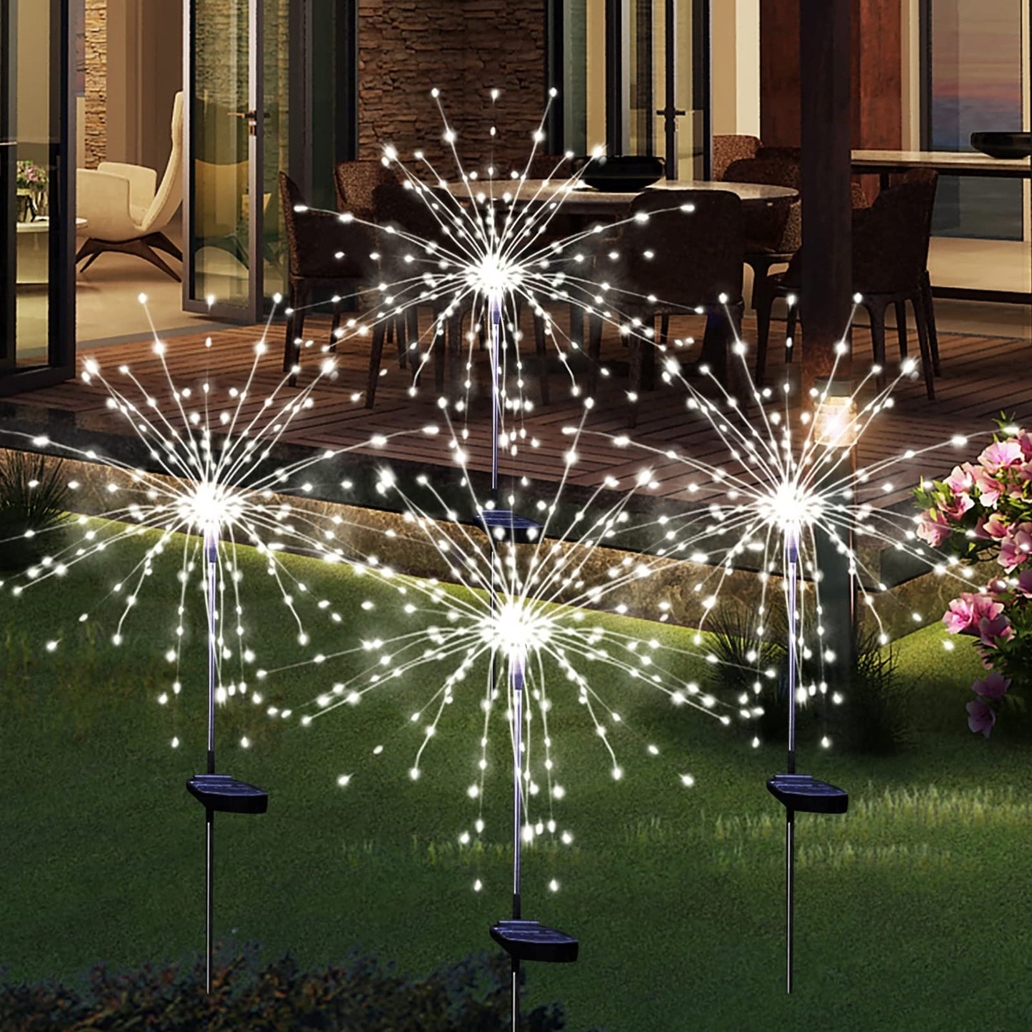 Solar Garden Firework Lights Outdoor Waterproof, 2 Pack Solar Powered Art Stake Twinkle Lighting for Outside Decor, 120 LED Sparklers String Lights for Yard Pathway Decorations(White)