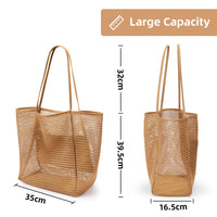 KALIDI Beach Mesh Tote Bag, Casual Tote Grocery Bag Hobo Women Foldable MAX 23L Shoulder Bag For Beach Picnic Vacation