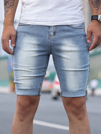 Men's Stylish Casual Skinny Solid Denim Shorts For Summer Daily Life
