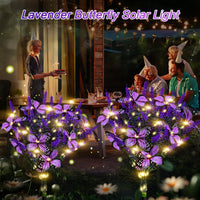 Solar Garden Lights, Solar Purple Lavender Butterfly Lights, Solar Artificial Flower Lights Outdoor Waterproof Decoration, Gardening Gifts for Women, Yard Patio Pathway Lawn Courtyard Decoration