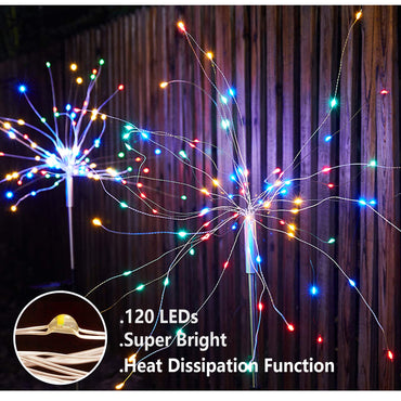 ALEDECO 2 PCS Solar Firework Light, Outdoor Solar Garden Decorative Lights 120 LED Powered 40 Copper Wires String DIY Landscape Light for Walkway Pathway (Multi-Color)