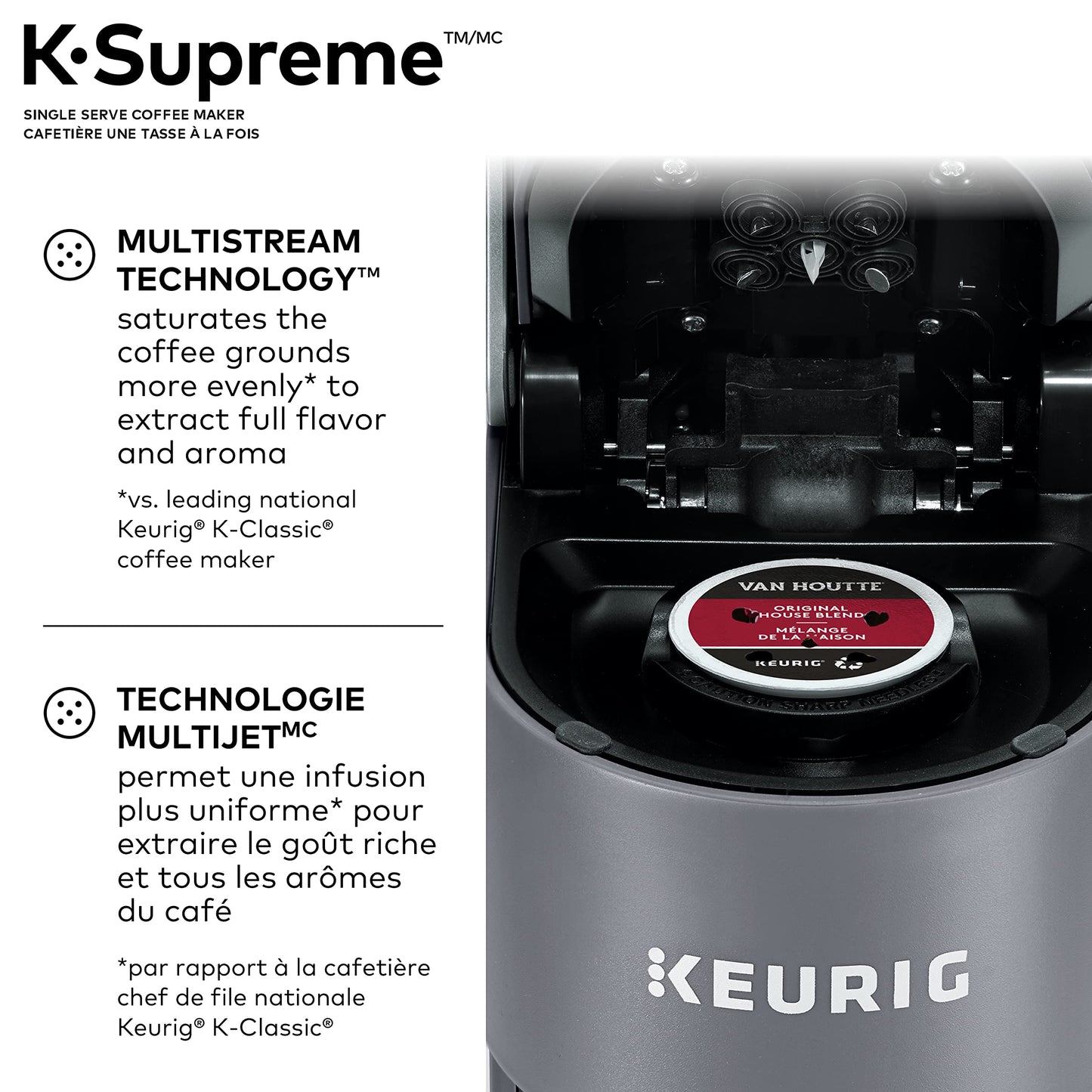 Keurig K-Supreme Single Serve K-Cup Pod Coffee Maker, With MultiStream Technology, Grey, 17.913in x 7.047in x 14.409in