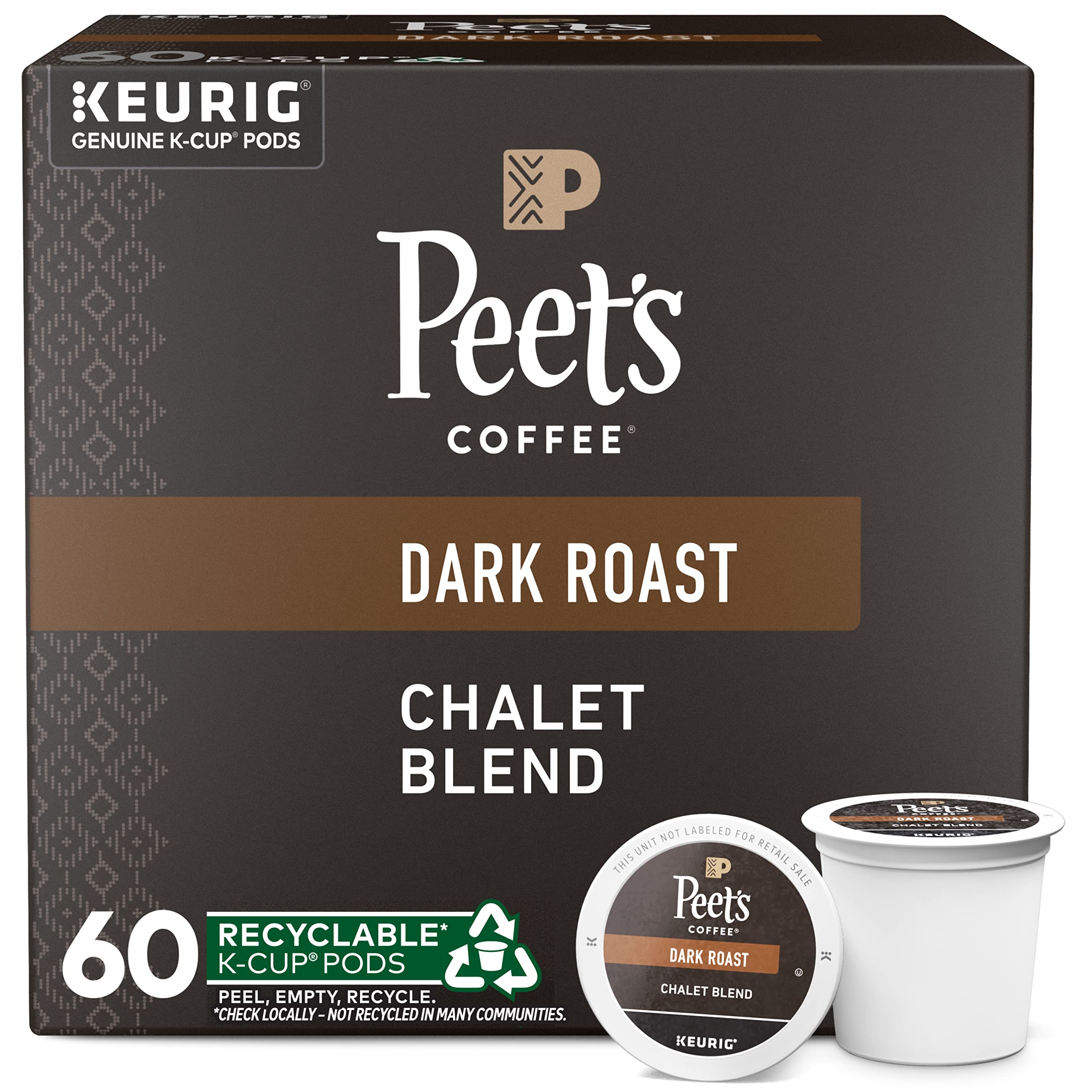 Peet's Coffee, Dark Roast K-Cup Pods for Keurig Brewers - Chalet Blend 60 Count (1 Box of 60 K-Cup Pods)