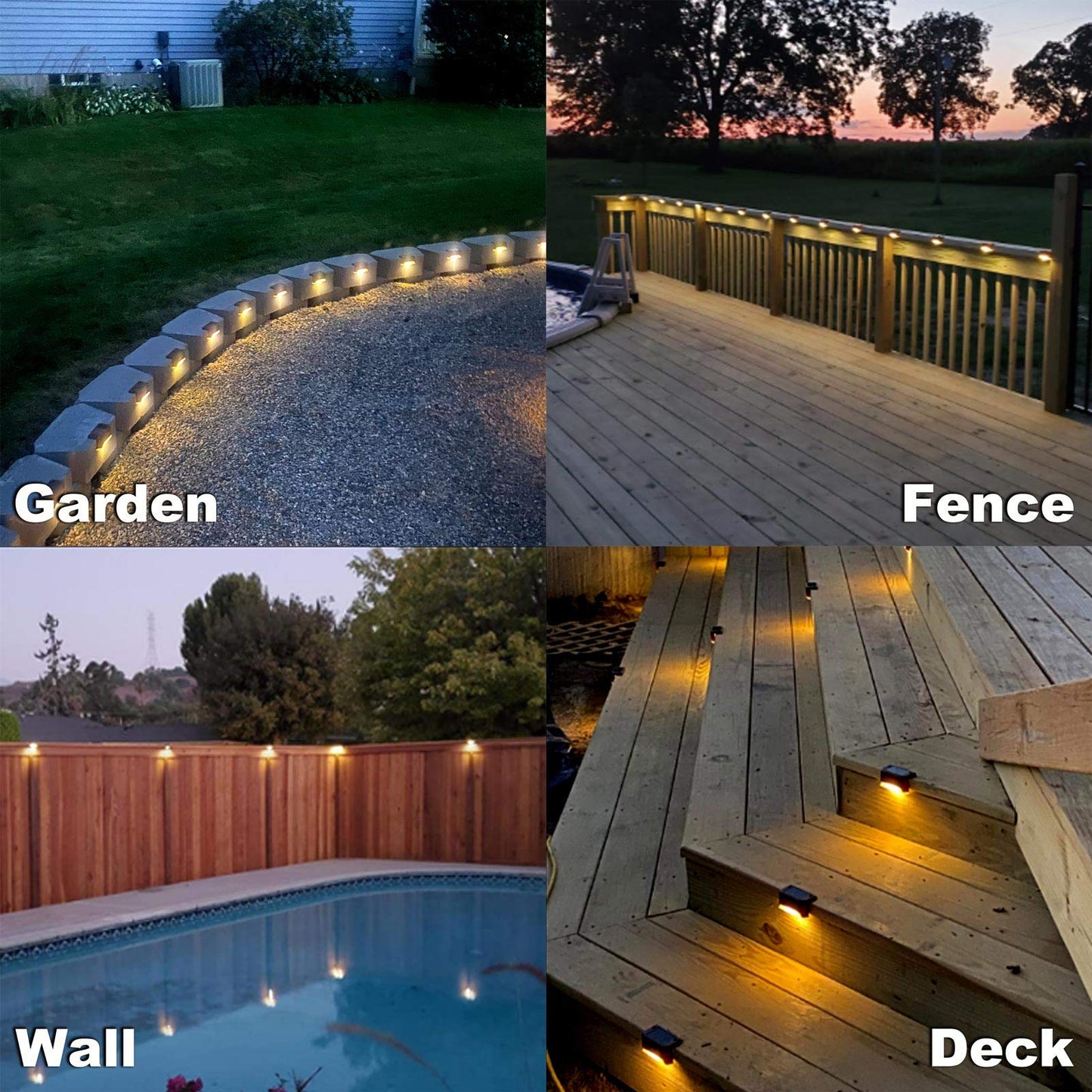 DenicMic 16 Pack Fence Post Solar Lights for Patio Pool Stairs Step and Pathway, Weatherproof LED Deck Lights Solar Powered Outdoor Lights (Warm White)