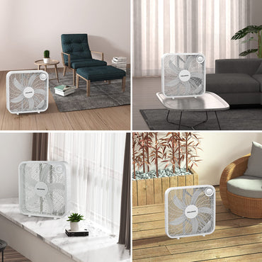 PELONIS 3-Speed Box Fan for Full-Force Circulation with Air Conditioner, White