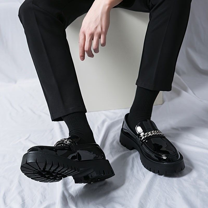 Men's Platform Business Shoes, Comfy Non Slip Casual Durable Rubber Sole Chunky Office Shoes, Men's Footwear